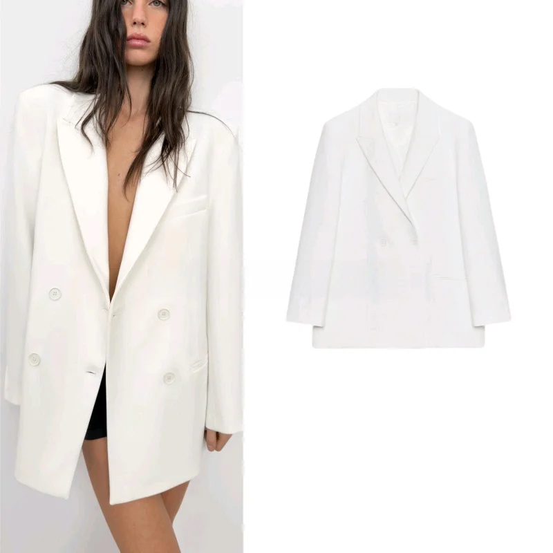 

Spring New Women's Loose Fit Long Sleeve Button Double Breasted Shoulder Pad Suit Jacket Polyester Fiber Casual Fashion