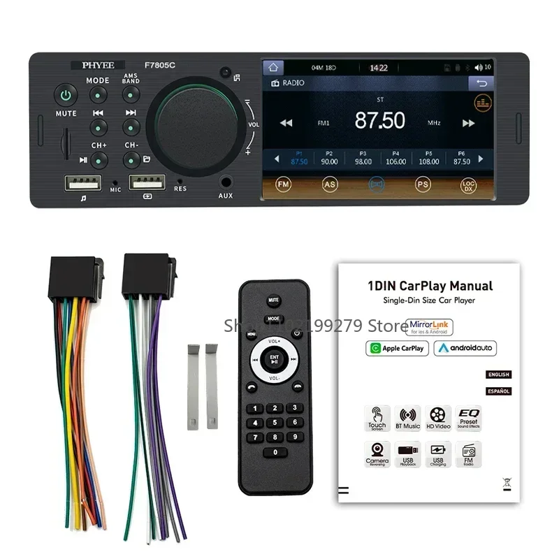 1 Din 4" CarPlay Car Radio Bluetooth Android-Auto MP5 Player Handfree A2DP USB Stereo Audio System Multimedia Head Unit