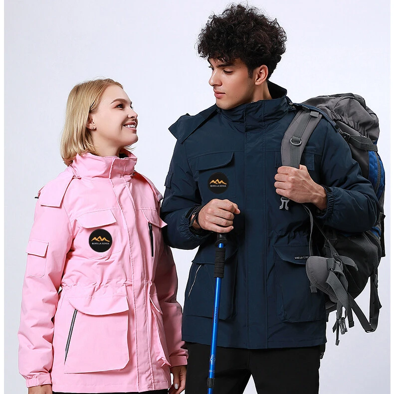 Hiking Outdoor Waterproof Three-in-One Hooded Detachable Jackets Men Women Two-piece Tide Clothes Winter Lovers Plus Large