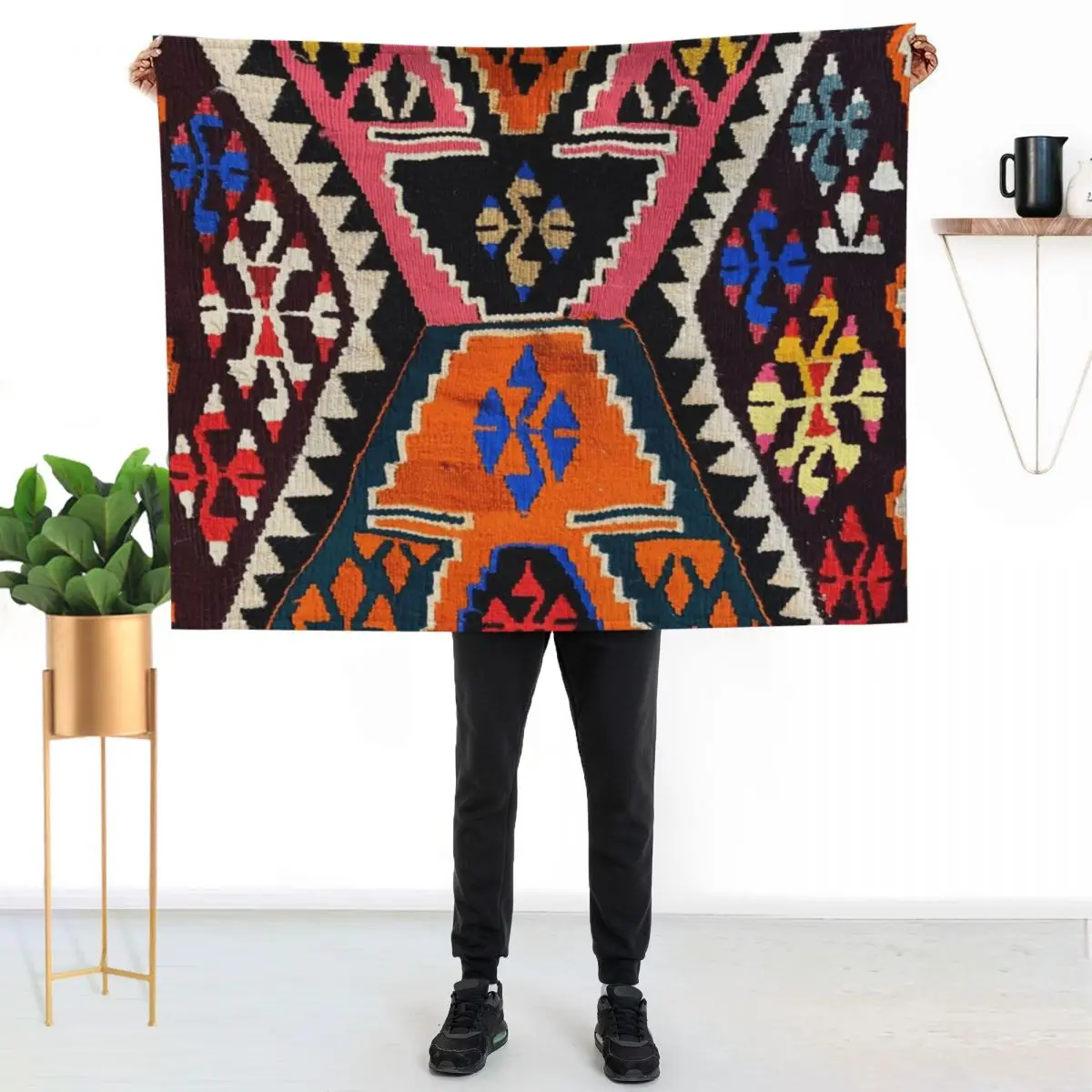 

Decorative Kilim, Navaho Weave, Woven Textile Throw Blanket Decorative Soft Throw Blanket for Couch Sofa