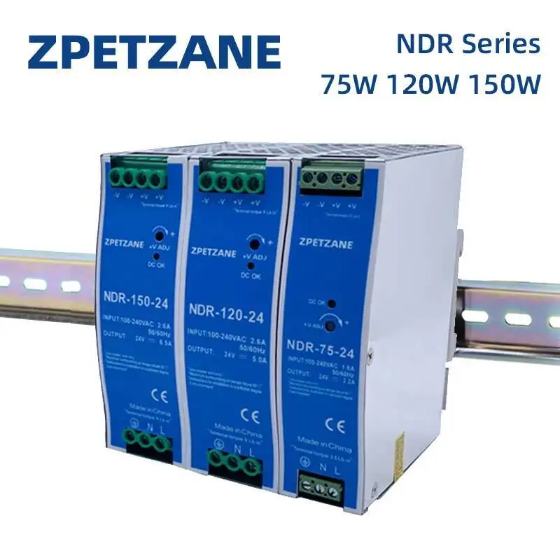 

NDR-75/120/150 Вт блок питания с переключателем режима 12/24 В ультратонкое крепление на DIN-рейку с одним выходом AC DC для электрического оборудования