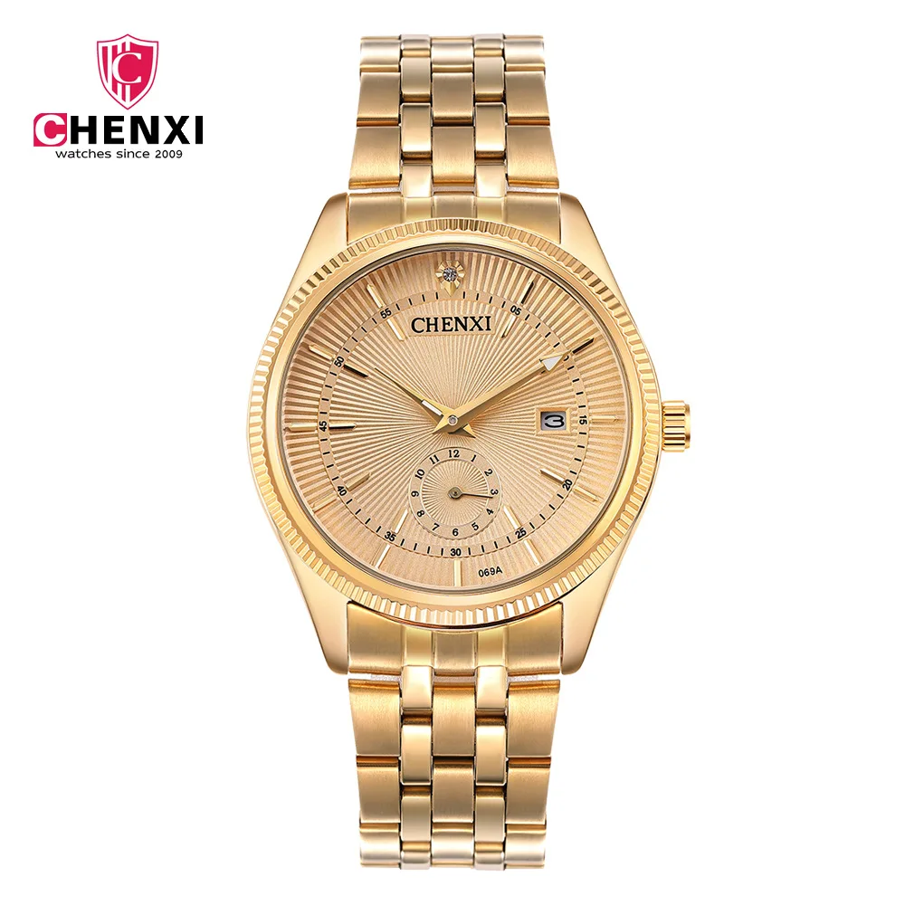 Chenxi 069a Gold Watches Men Quartz Watch Stainless Steel Golden Men's Wristwatches Waterproof Brand Luxury Relogio Masculino