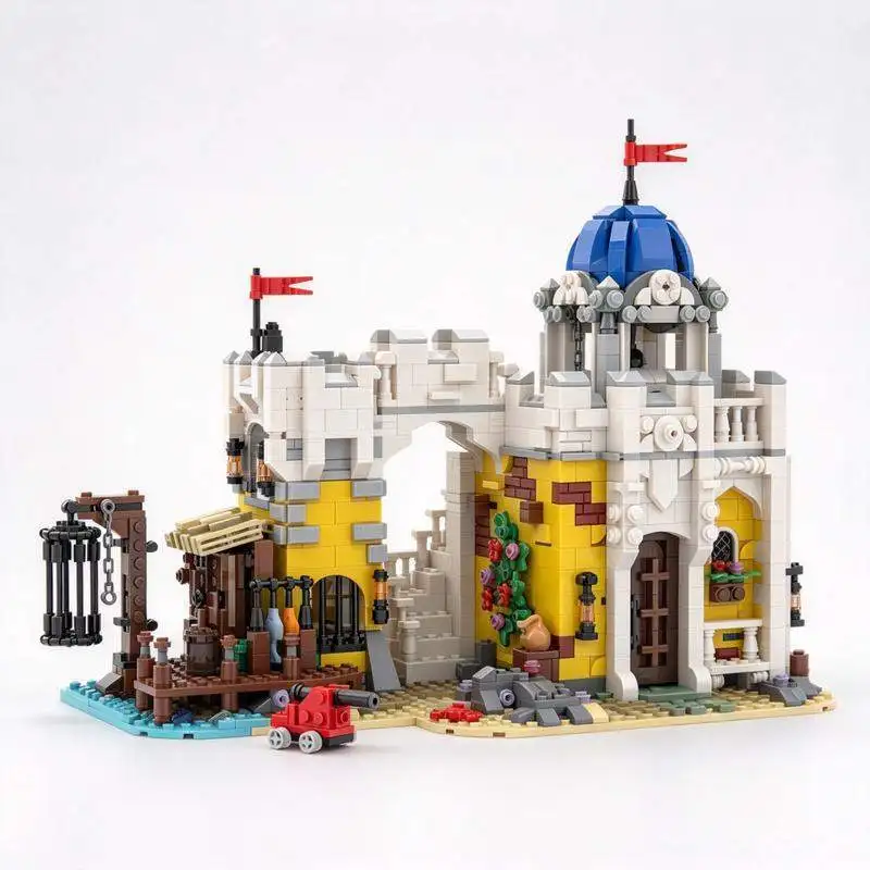 1988PCS Medieval Seaside Fortress Harbor Model Custom Building Blocks Ancient Port Castle Architecture Assembly Toy Xmas Gift