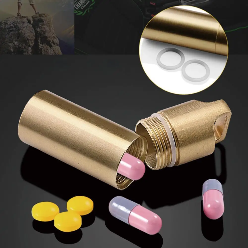 Portable Mini Stainless Steel Sealed Capsule Waterproof Pill Box Camping Firstaid keychain Travel Outdoor Portable Pill Case