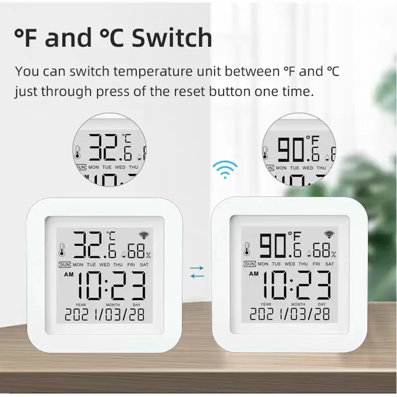 1pc Tuya Smart Life Wifi Temperature And Humidity Sensor Smart Home Automation USB Transmitter Fireproof ABS Host With LCD Displ