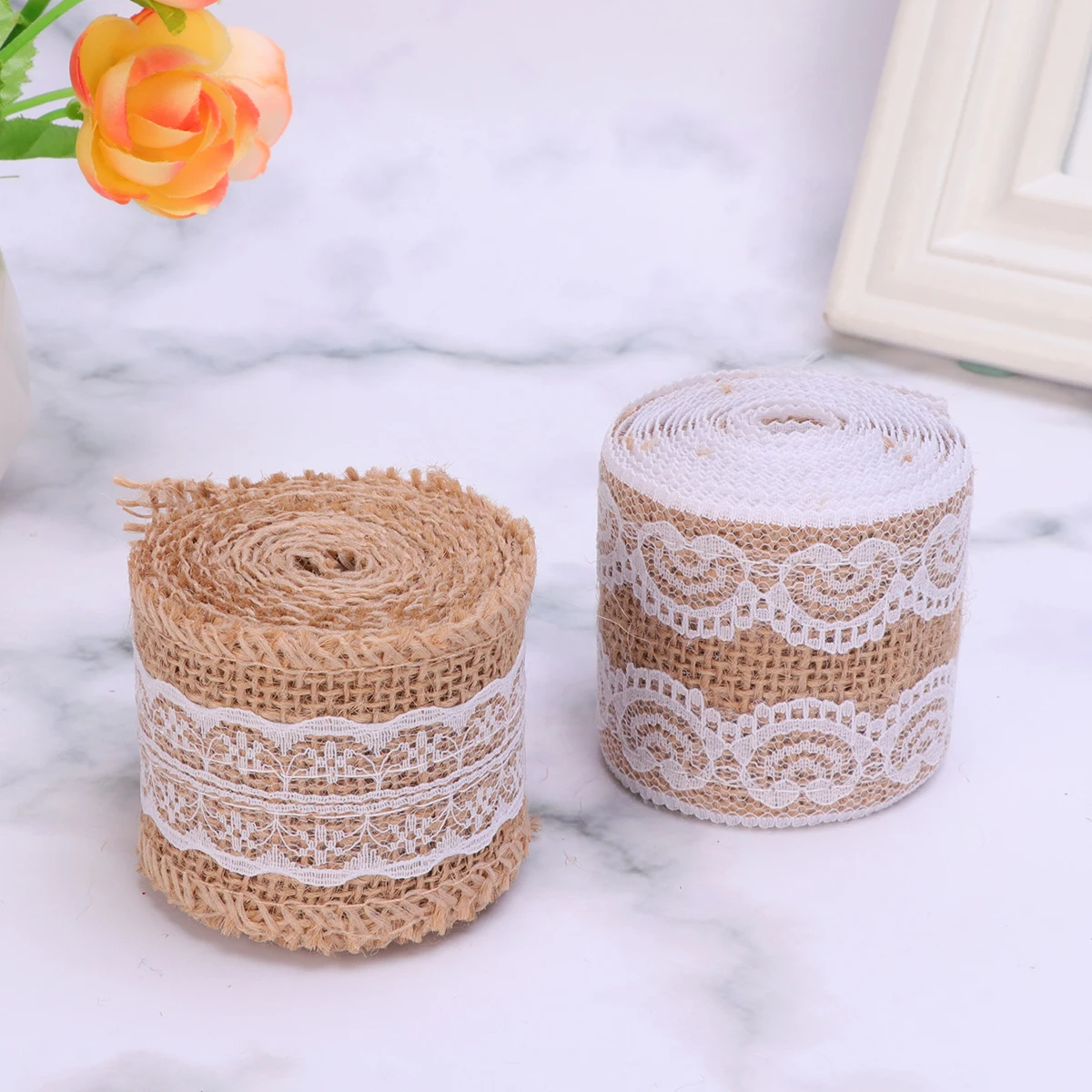 

2Pcs Jute Burlap Ribbon Roll with Lace Trim Natural Hemp Ribbon for Wedding Decoration Craft Burlap Ribbon Gift Supplies