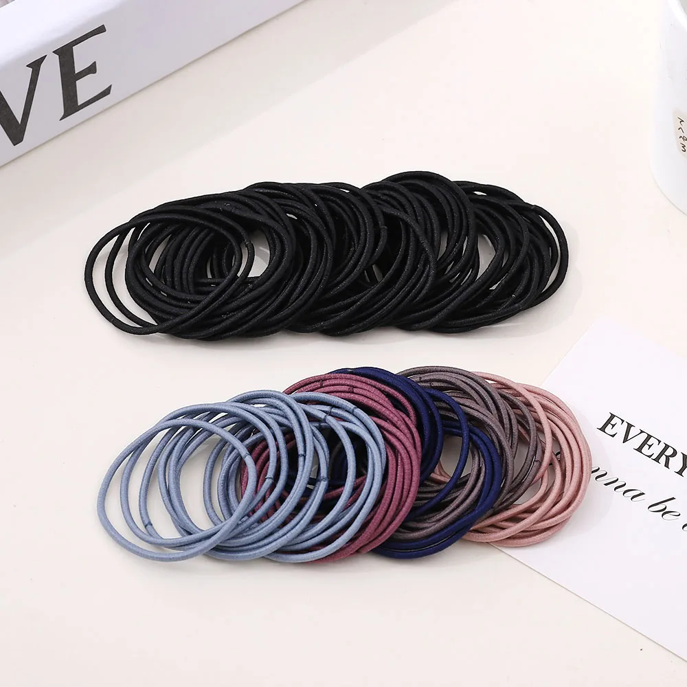 New 100PCS/Lot Women Girls Candy Colors Nylon 5CM Rubber Bands Safe Elastic Hair Bands Ponytail Holder Kids Hair Accessories