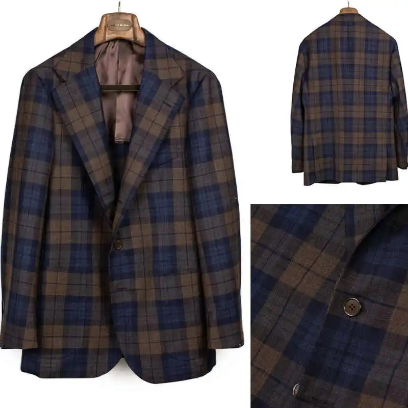 Vintage Check Men Suit Single Breasted Short Man Coat Casual Notched Lapel Business Blazers Overcoat High Quality Customized