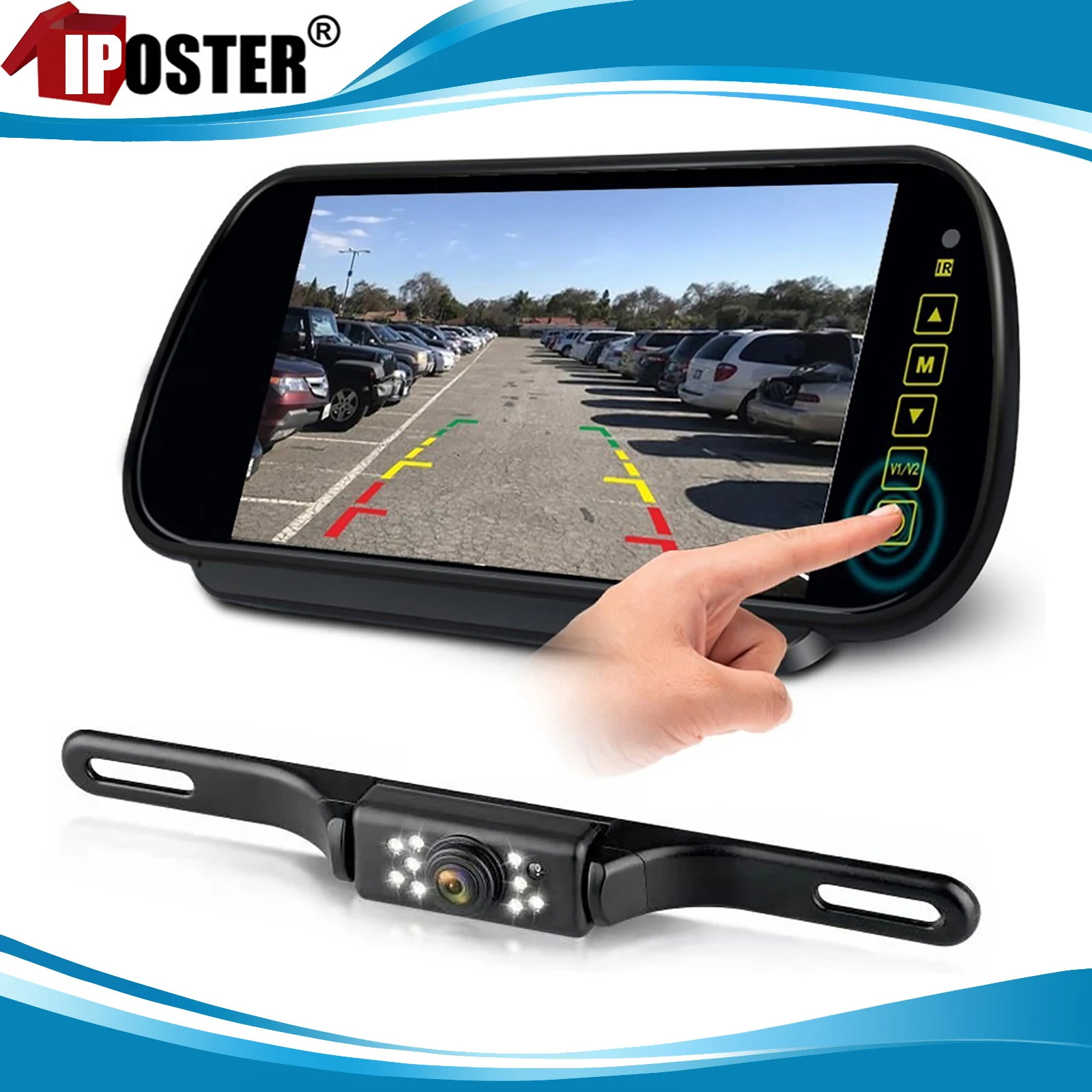 

iPoster 7" LCD Mirror Monitor Touch Screen US License Plate Waterproof Night Vision Reversing Camera Car Rear View Parking Kits