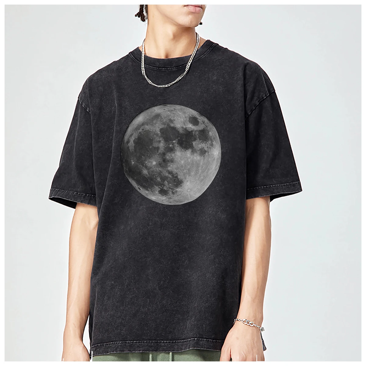 Changes in the Moon space image Streetwear Oversized t shirt mens Womens Trendy Fashion Casual Vintage Washed Cotton Tops Y2k