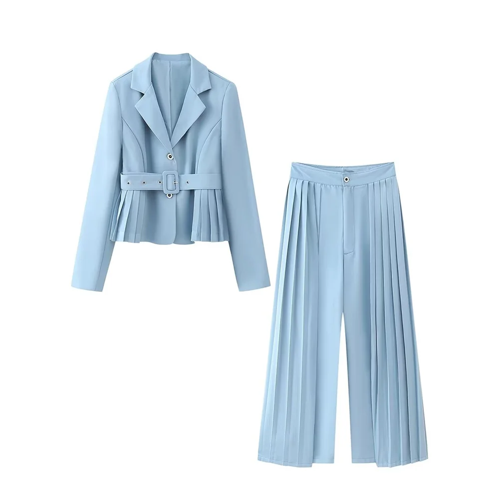 PB&ZA 2024 Spring New Women\'s Fashion and Elegance Commuting Versatile Waist Belt Decoration Suit Pleated Wide Leg Pants