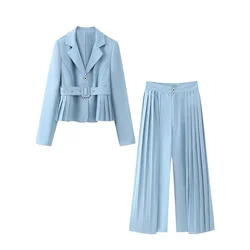 PB&ZA 2024 Spring New Women's Fashion and Elegance Commuting Versatile Waist Belt Decoration Suit Pleated Wide Leg Pants