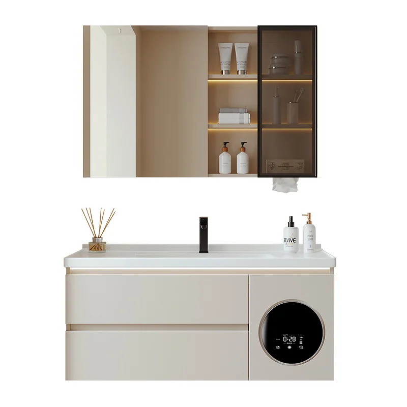 With washing and drying integrated bathroom cabinet combination cream wind ceramic integrated basin washing