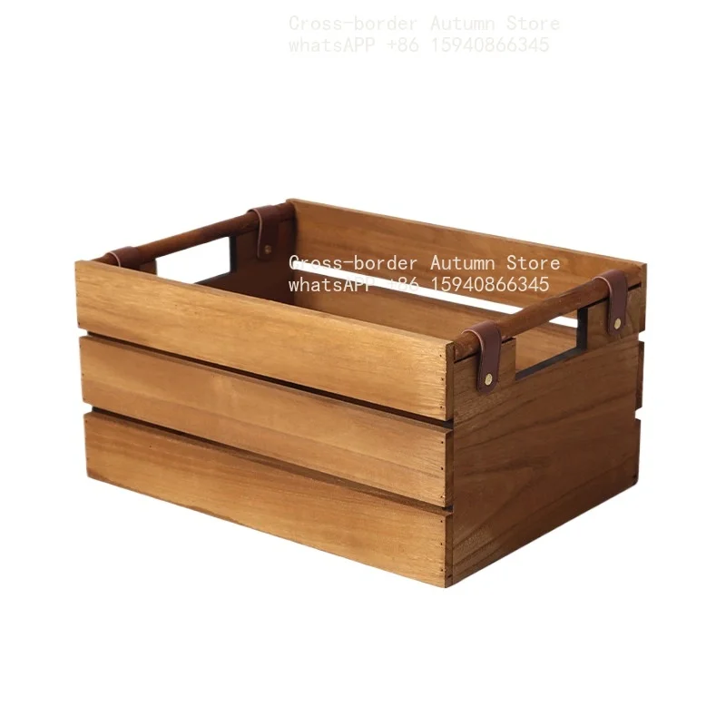 Wooden storage basket Household desktop sundries storage basket Snack finishing basket Rectangle living room solid wood