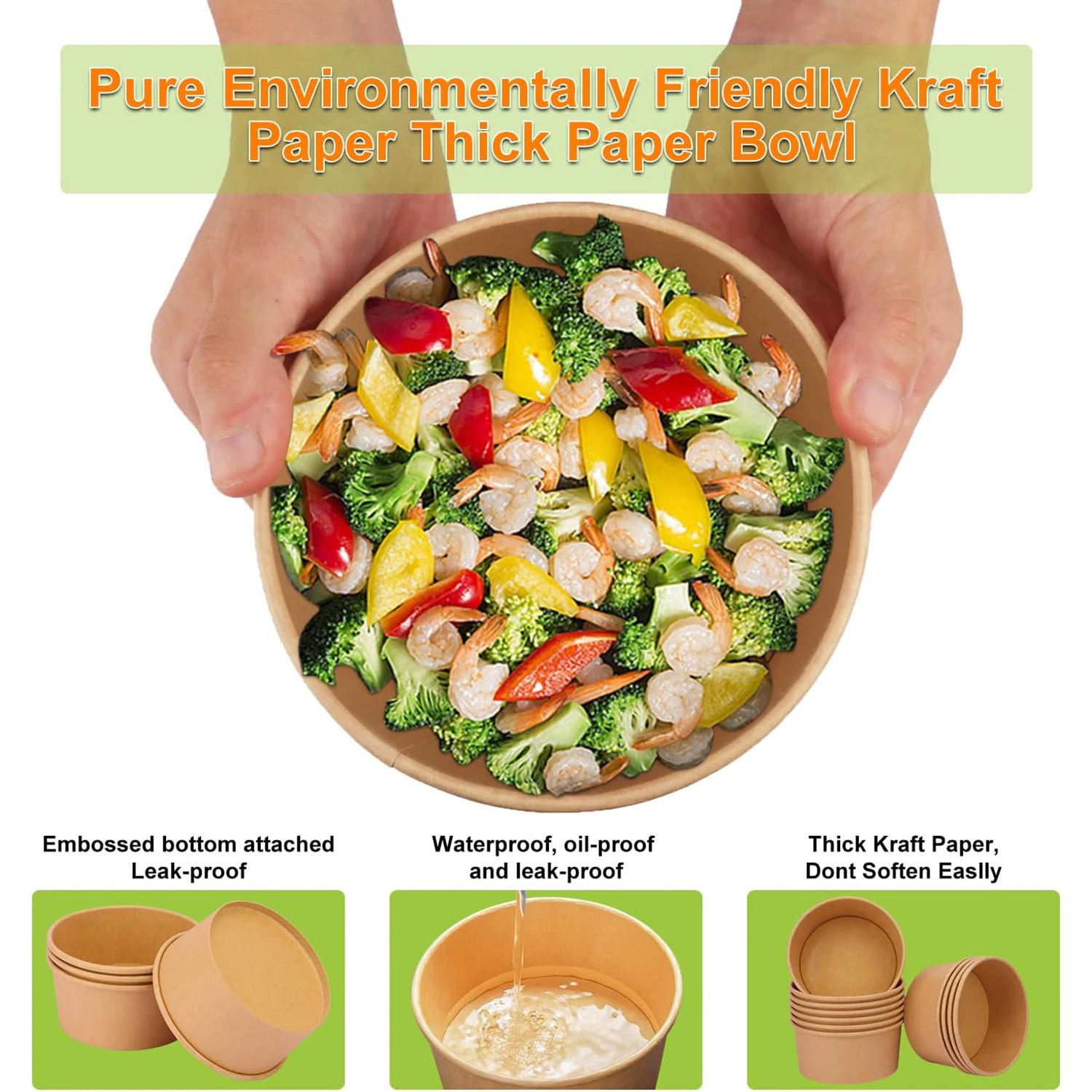 Immagine 4: Confezione da 50 ciotole di carta Kraft con coperchio Ciotole usa e getta per zuppa/salata da 25 Oz Ciotole per zuppa anti-fuoriuscita e anti-olio