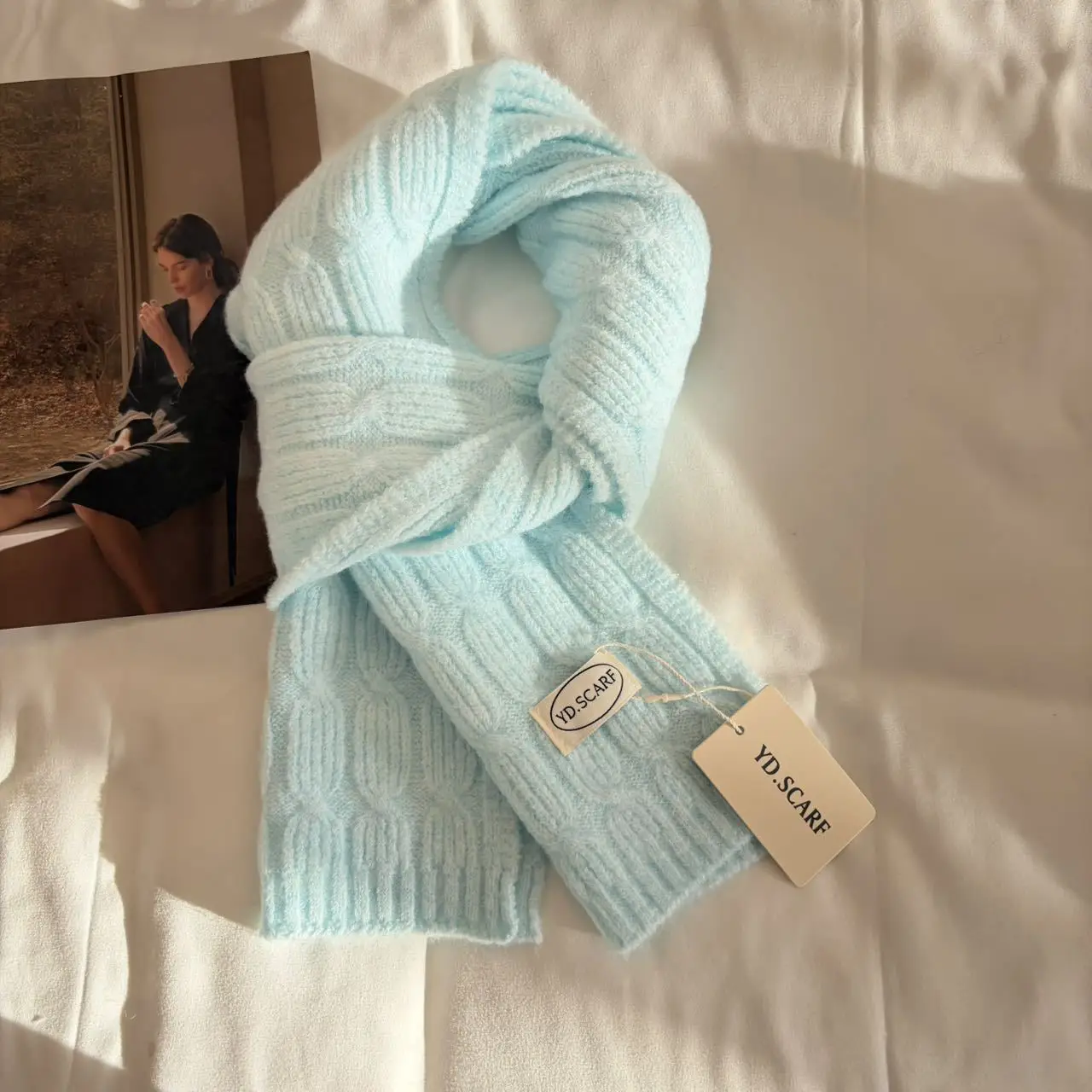 New autumn and winter cashmere circle 8-character scarf women's versatile wool thickened knitted solid color scarf men's warmth