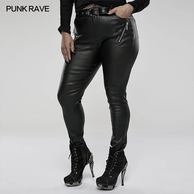 

PUNK RAVE Women's Punk Good Elastic Trousers with Removable Waist Loop Simple Design Pants Female Legging Streetwear