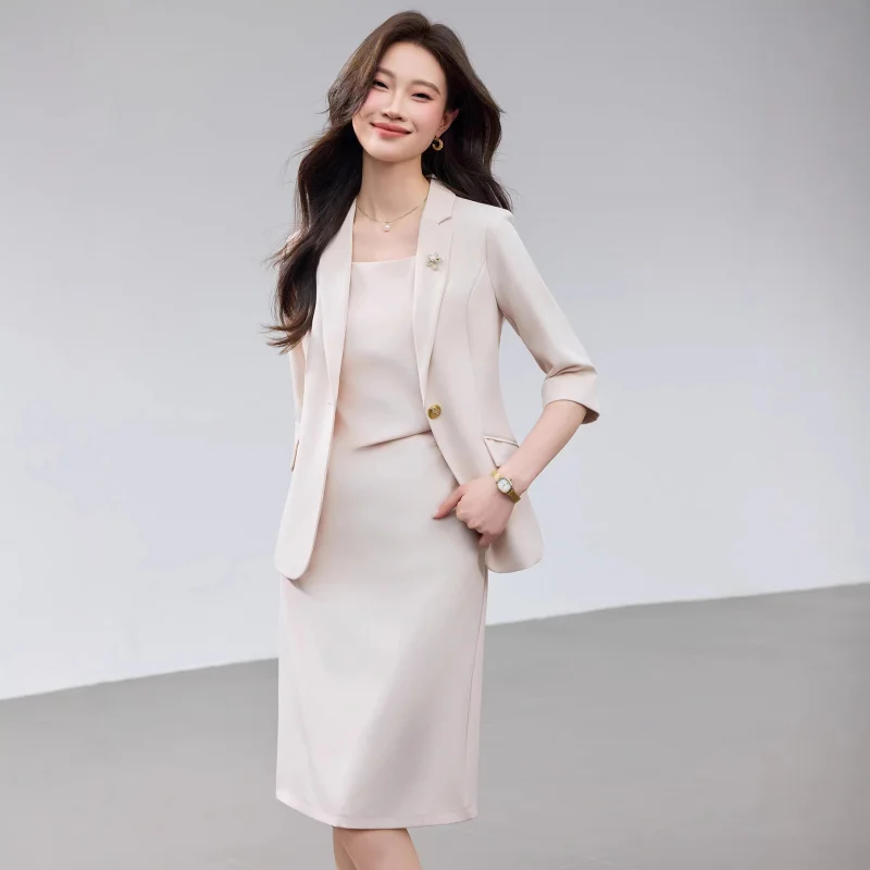 Light blue three-quarter sleeve blazer with a small suit collar, women's dress two-piece set, cross-border foreign trade, new sp