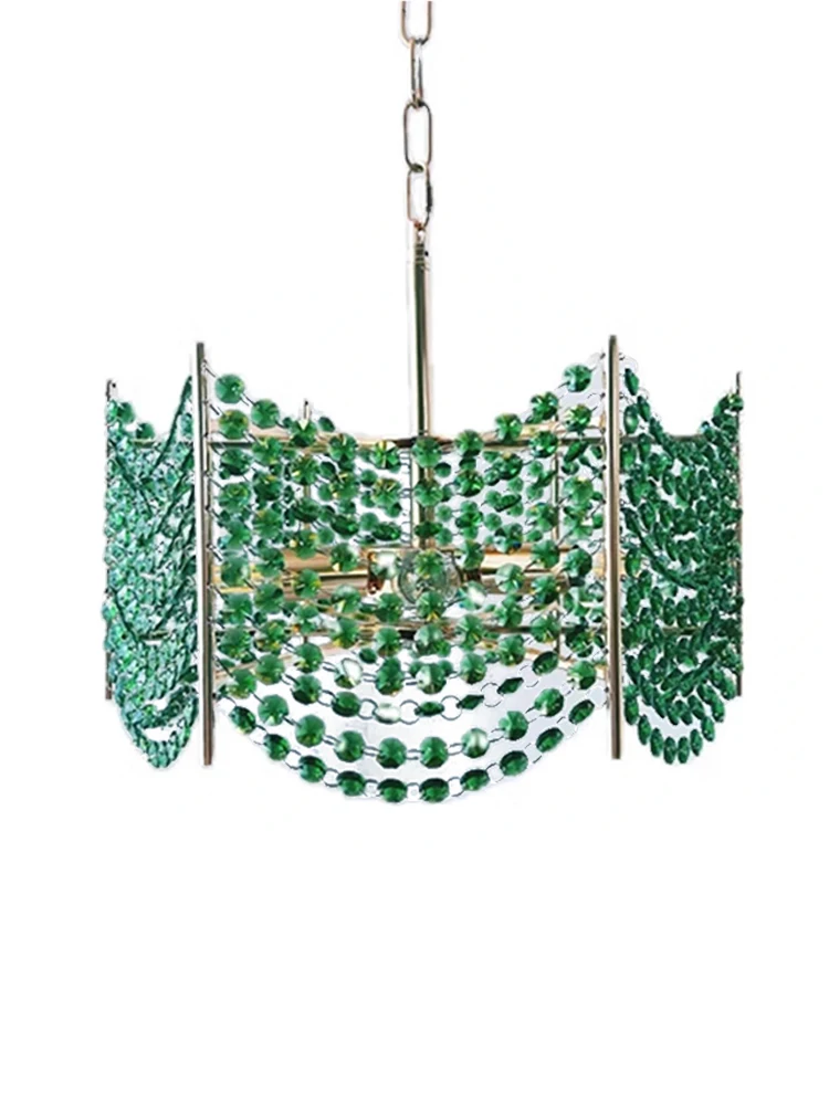 

European Vintage Crystal Emerald Green Ceiling Chandeliers Deco Idea Dining Room LED Bedroom Hanging Light Luxury Lamp Villa