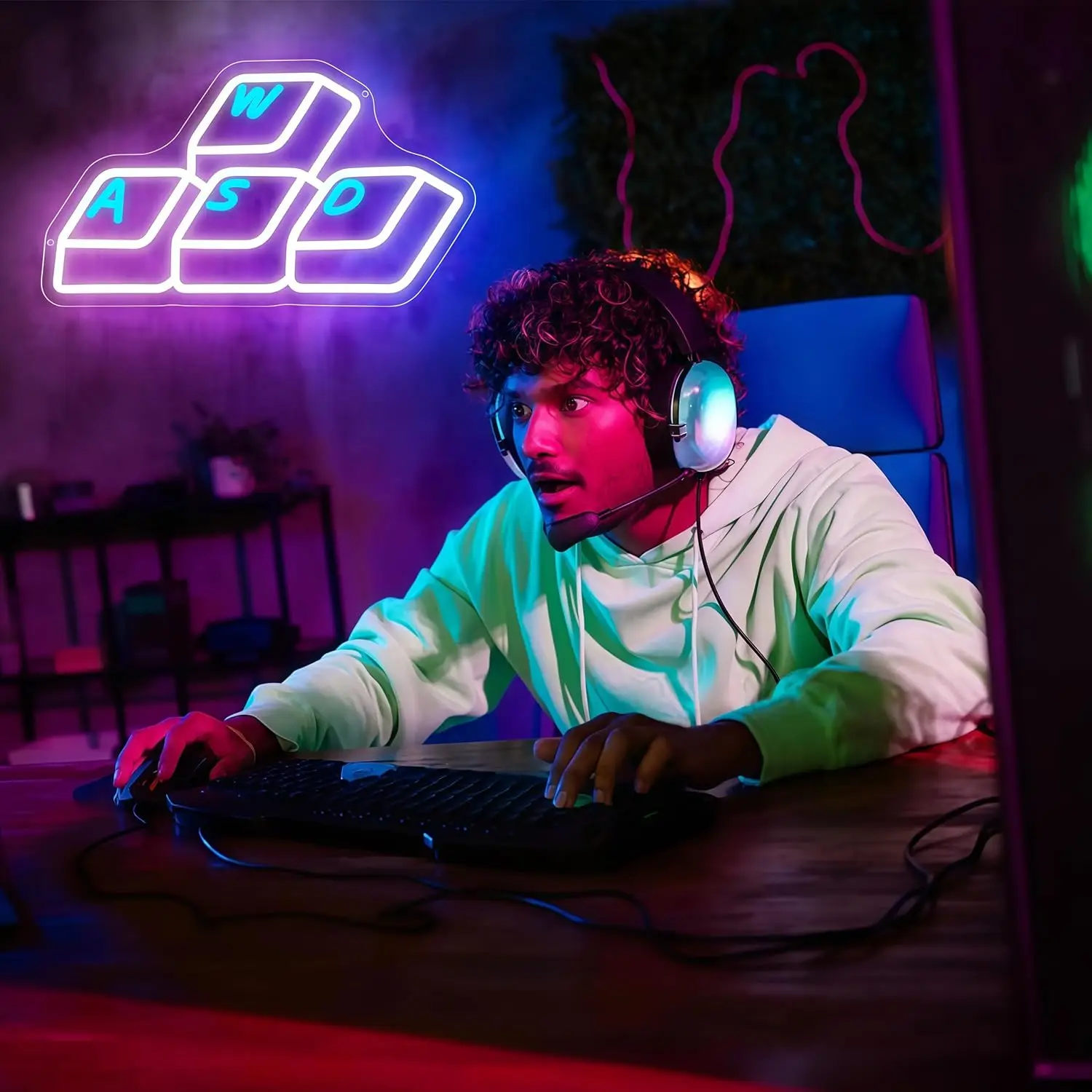 Keyboard Neon Sign Gaming Accessories Game Neon Light Sign USB Dimmable LED for Teenage Boy Game Room Man Cave Gaming Wall Decor