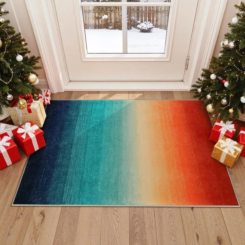 Modern Minimalist Rainbow Gradient Door Mat Colorful Entrance Welcome Rug Non-slip Water Absorbent Indoor Outdoor Decor Carpet