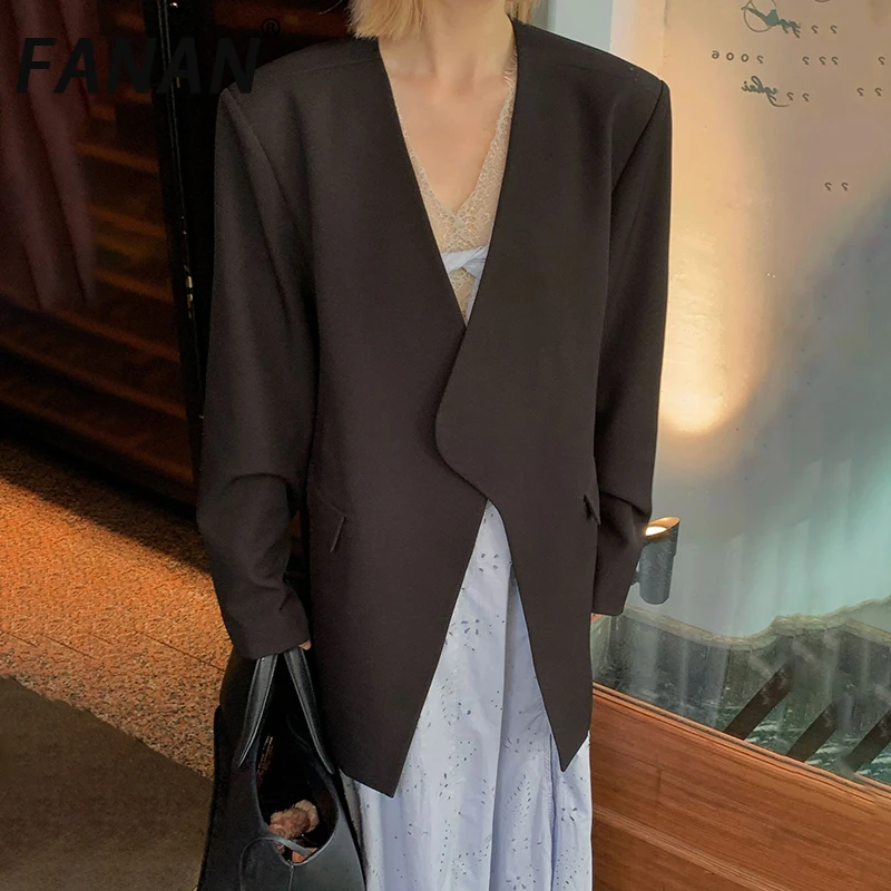 

FANAN High End Designer Cardigan Blazers For Women V Neck Long Sleeve Loose Black Jackets Fashion Coats Female 2025 Autumn New