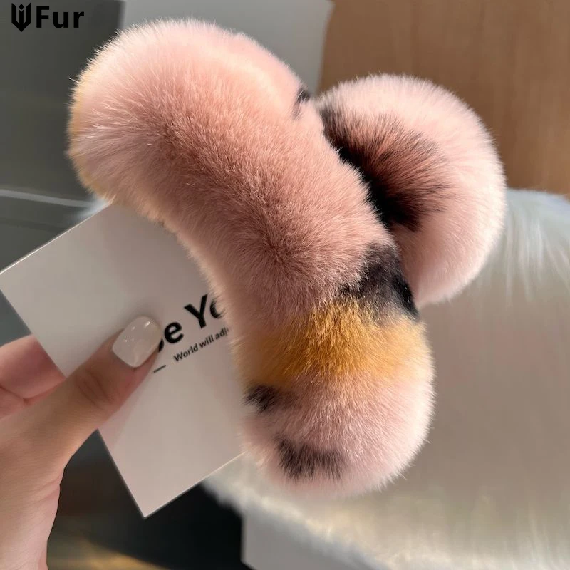 

New Hairpin Cute Plush Rex Rabbit Fur Hair Claw Women Elegant Temperament Real Rex Rabbit Fur Hairgrips Fashion Hair Accessories