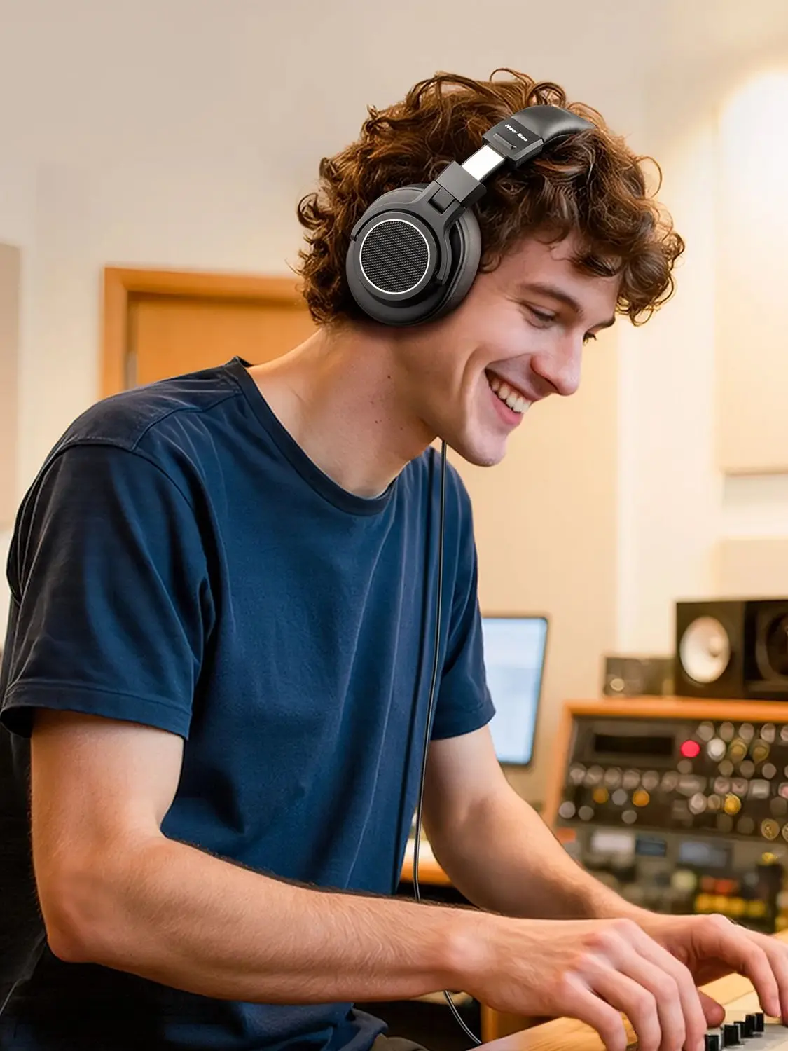 Nowe słuchawki studyjne Bee Wired Hi-Res Monitor Słuchawkowe Muzyczne Profesjonalne Studio Pro 50 DJ z Mikrofonem Nauszne — 2