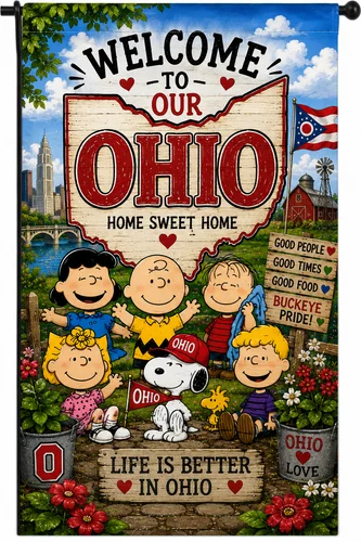 NEW 12x18 Custom designed Snoopy & Peanuts gang double sided garden flag OHIO TTN