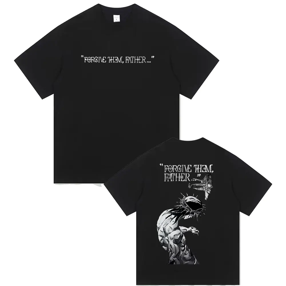 Christian Religious Jesus Forgive Them Father T-shirt Summer Men Gothic Rock Oversized Streetwear Male Casual Coton Tshirt
