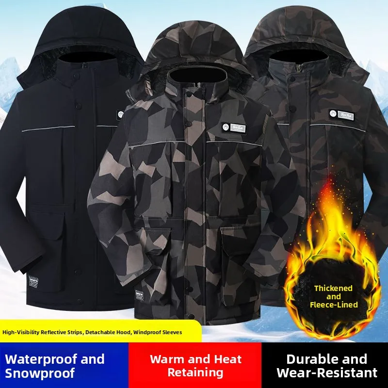 

Thiened Cotton Jaet Elastic Fce-Lined Mid-Length Waterproof Winter Workwear Warm And Wear-Resistant Labor Protection Coat