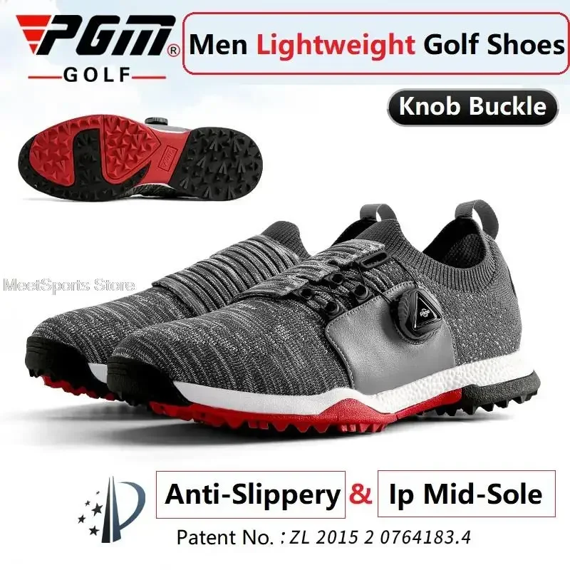 Pgm Golf Shoes Men Weaving Knit Ultra-Light Sneakers Male Sport Training Non-Slip Spikes Shoes Man Knob Buckle Golf Shoes Size