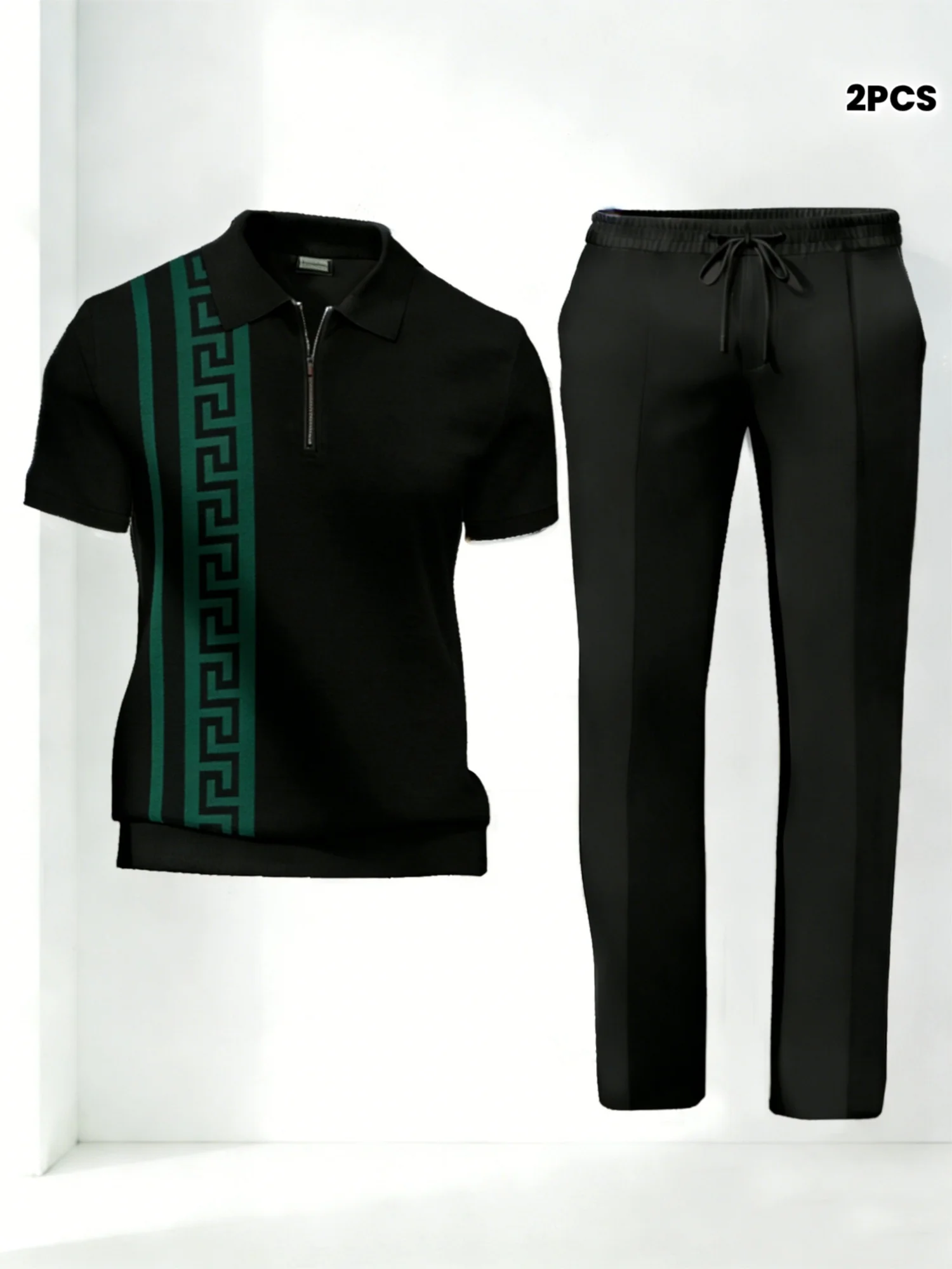 Only one top, pants not included-Men's half zip polo shirt,retro ethnic geometric print,outdoor casual vacation short sleeve