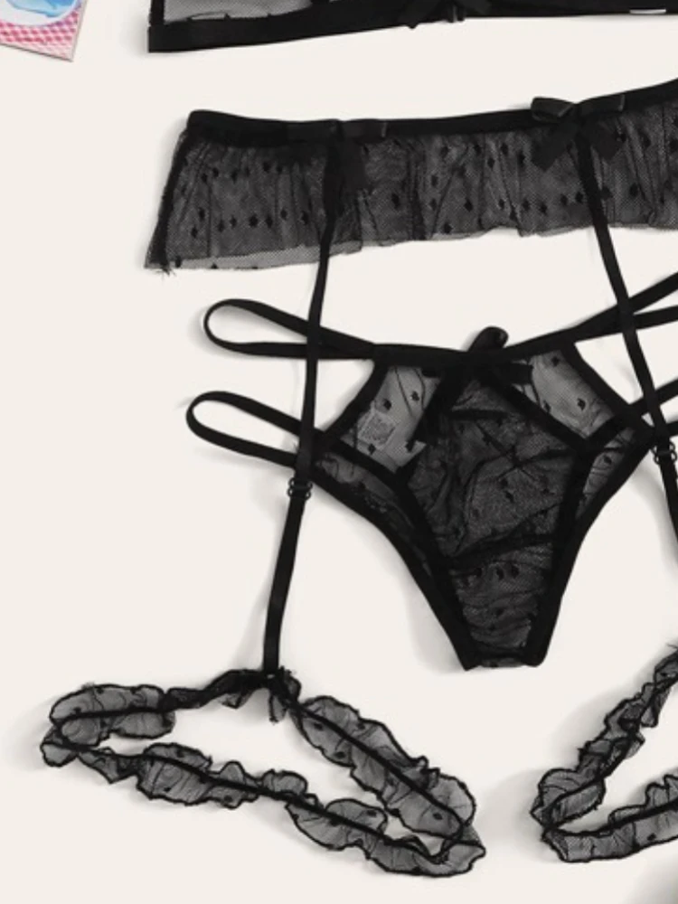 Sexy Bra Set Transparent See Through Bra and Panty Set with Garter Perspective Mesh Lace Lingerie Set Ladies Underwear Set - Image 5