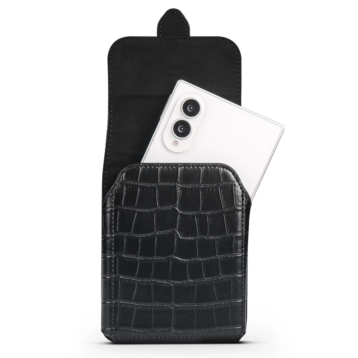 Crocodile Pattern Cell Phone Pouch PU Leather Waist Belt Bag with Belt Loop Holster For iPhone 8 Wide, For Samsung Z Fold 8, view 3