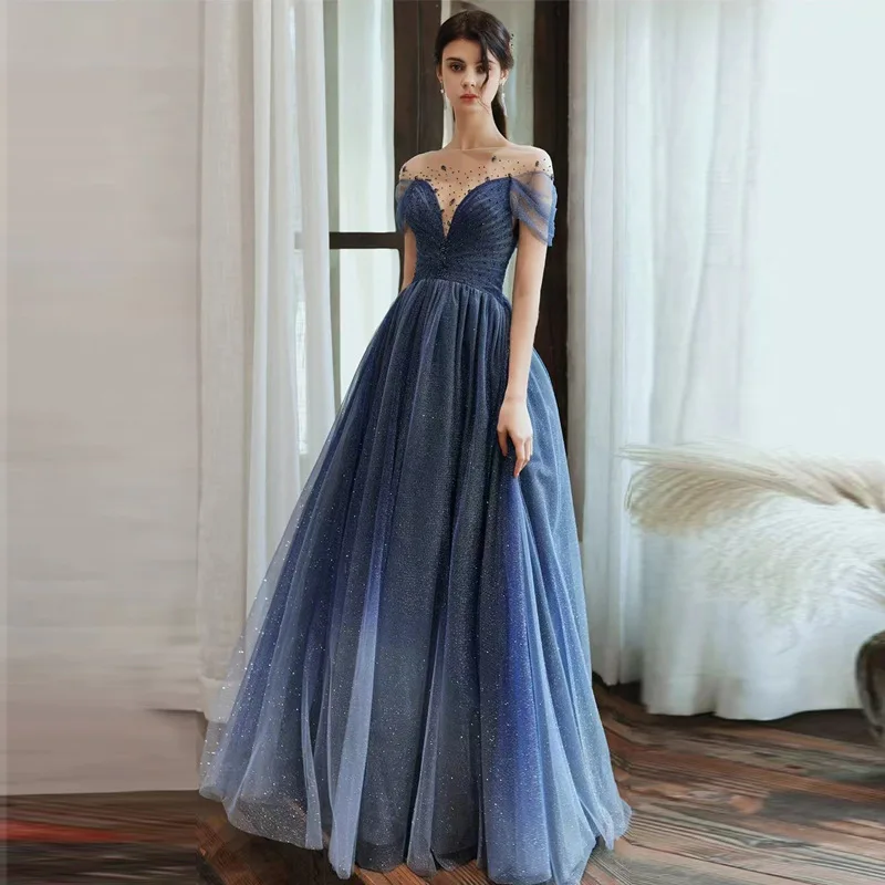 European and American 2025 Spring New Fantasy Banquet Style Slimming Long Toast Evening Dress Fashion Host Dress Female