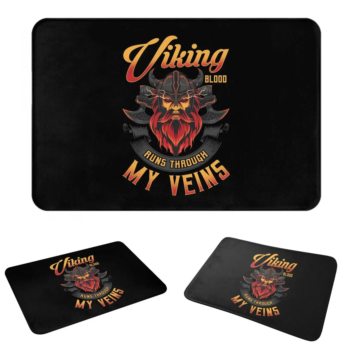 Viking Blood Runs Through My Veins Valhalla Norse Anti-slip Doormat Durable Carpet Rug for Kitchen Entrance Home Room Footpad