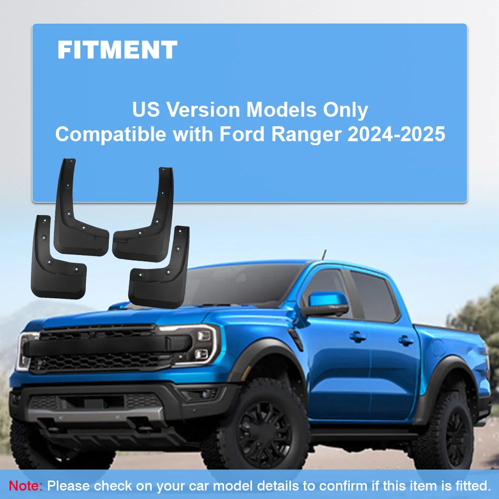

4pcs Car Mud Flaps with parts Splash Guards Fender Protector For Ford Ranger 2024-2025 Front Rear Mudguards Auto Accessories