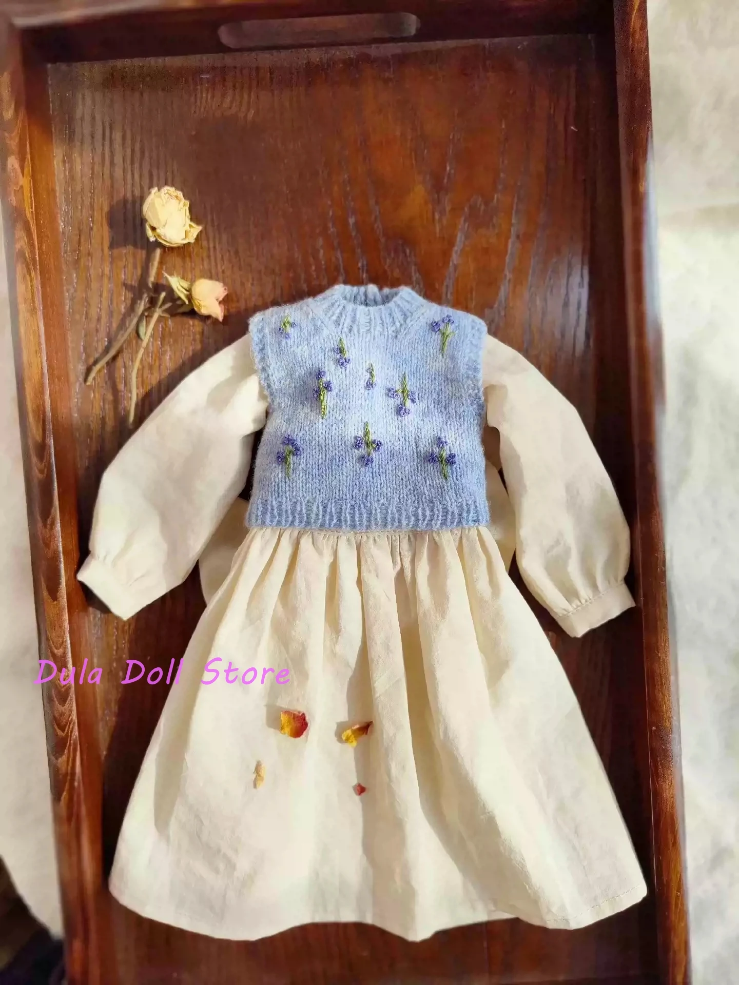 Dula Doll Clothes Dress Cotton sweater vest long skirt Blythe Qbaby ob24 ob22 1/6 6 points body