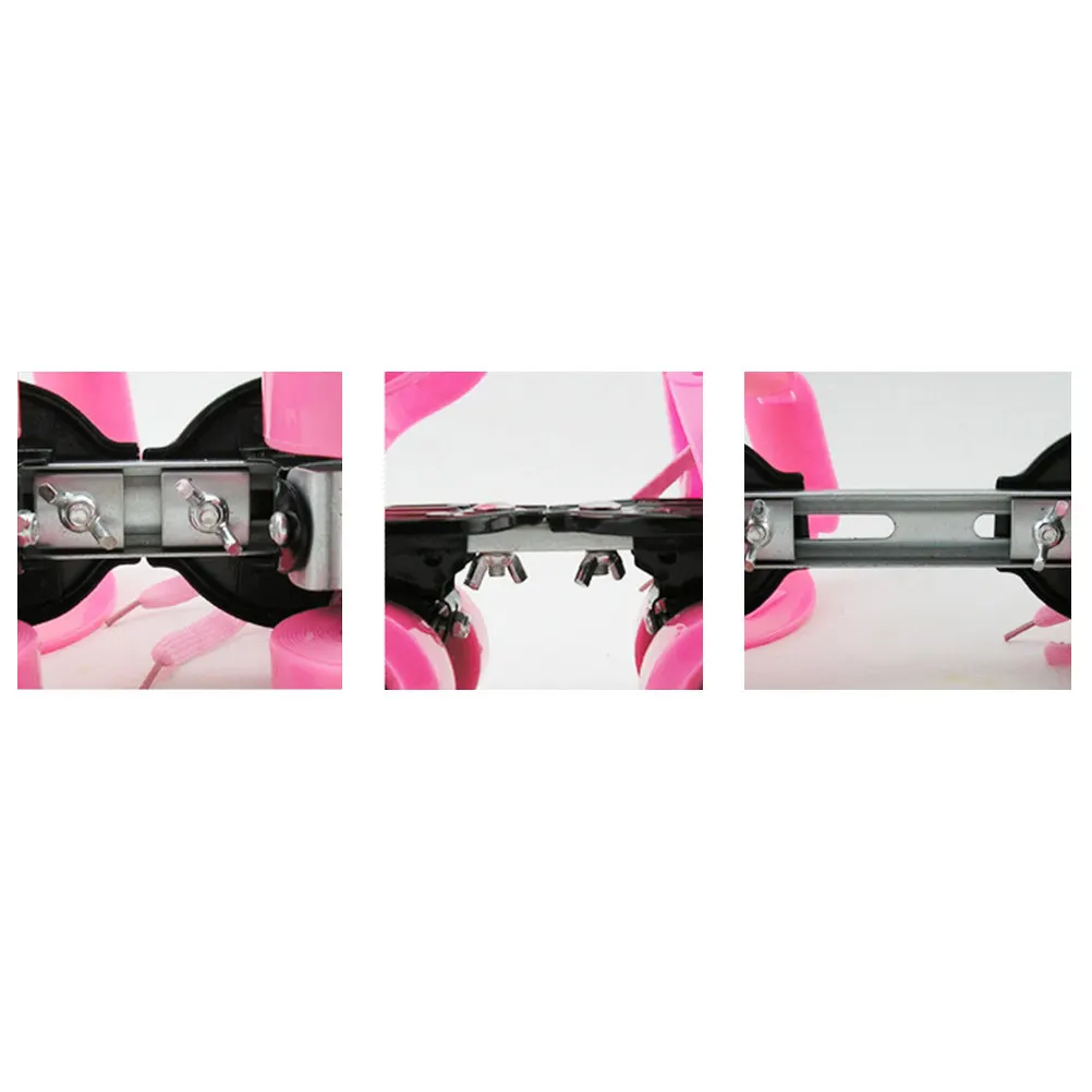 double-row-four-wheels-skate-shoes-size-25-32-pink-adjustable-strap-protective-skate-shoes-gift