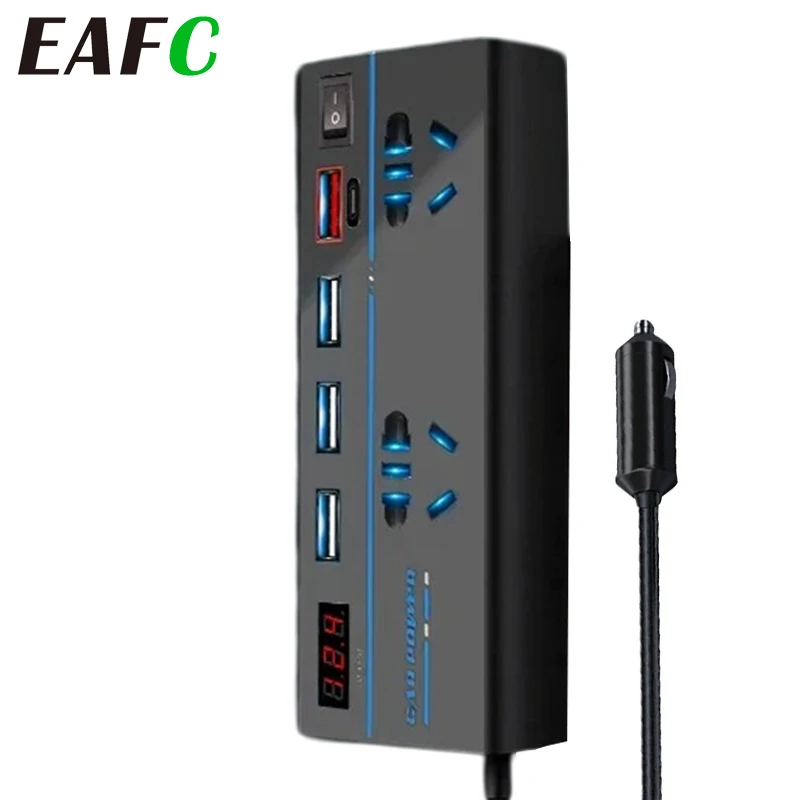 EAFC 200W Car Inverter DC12V/24V To AC110V/220V Auto Power Adapter TypeC USB Cell Phone Fast Charging Station Transformer