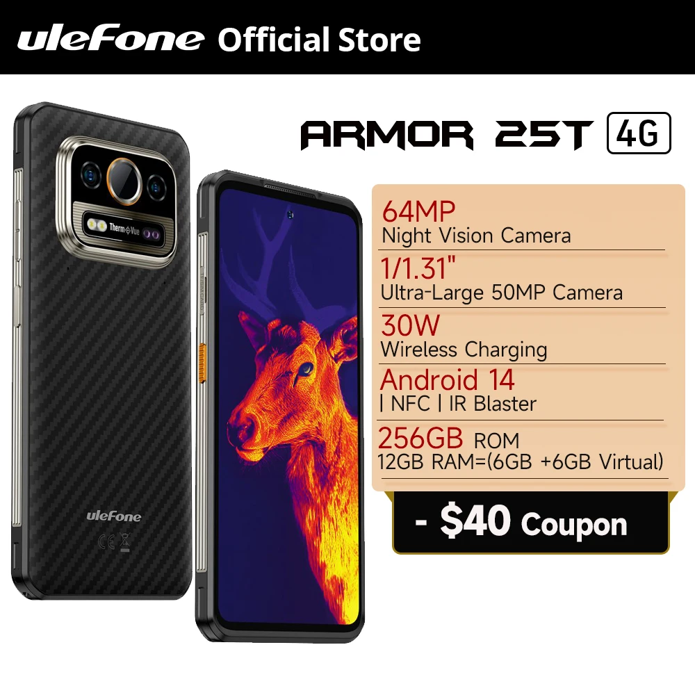 【World Premiere】Ulefone Armor 25T 4G Rugged Phone Android 14 33W 50MP+64MP Night Camera NFC Waterproof Smartphone Global