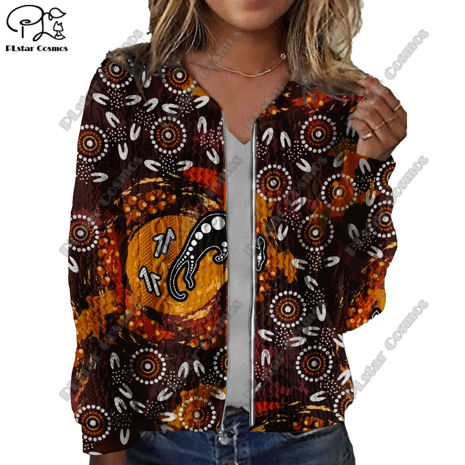 New 3D printed Aboriginal series retro tribal pattern printed women's jacket threaded texture casual authentic short coat Y-4