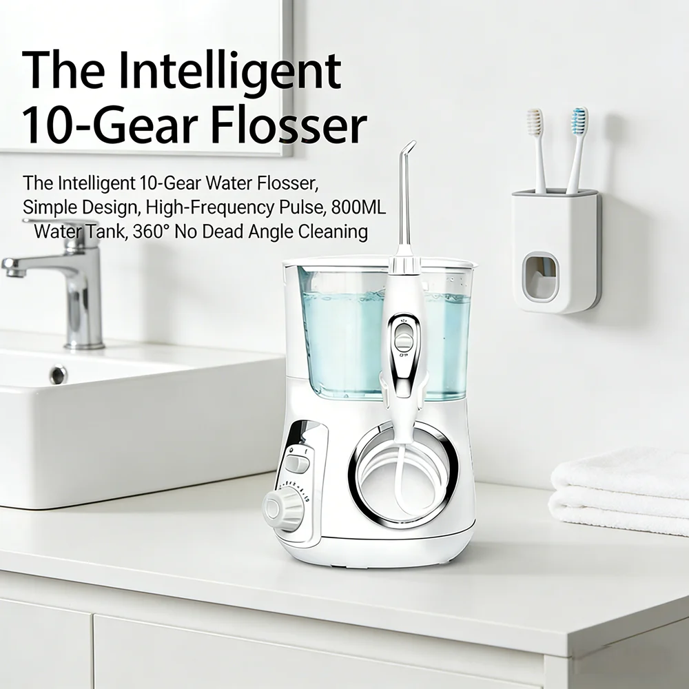 

Электрический ирригатор для полости рта 800 мл, 10 режимов, 5 сменных насадок, настольный, для домашнего использования