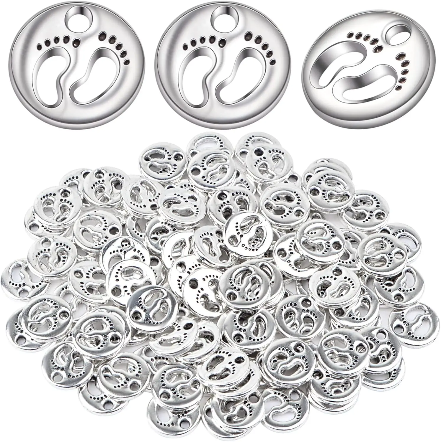 

100 Pieces Small Foot Footprint Beads Charms Tibetan Feet Shape Print Dangle Pendants for DIY Bracelet Necklace Jewelry Making
