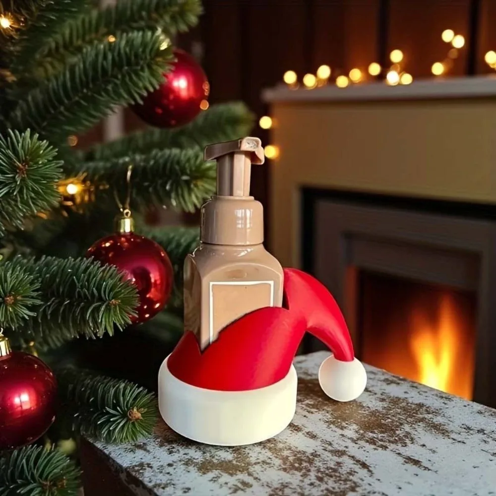 Bright Red Christmas Hat Bottle Holder Lightweight Design Smooth Surface Desktop Soap Dispenser Hollow Inside 3D PlA
