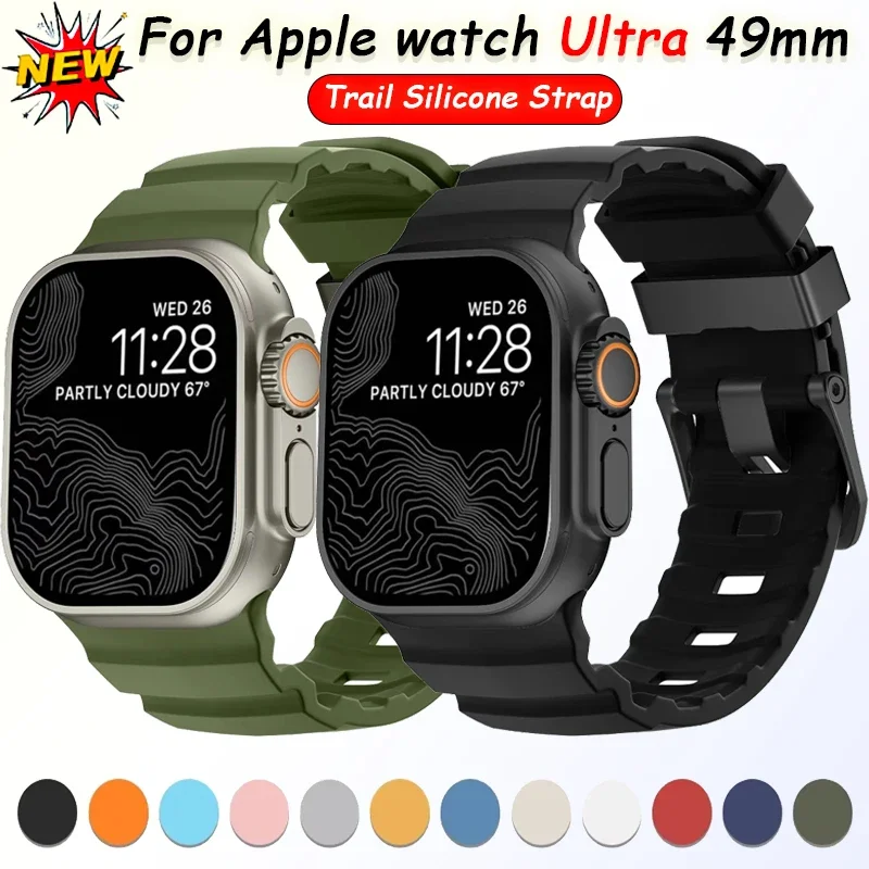 Trilha pulseira de silicone para apple watch ultra 2 49mm série 10 9 8 7 46mm 45mm substituir pulseira iwatch se 6 5 44mm correa