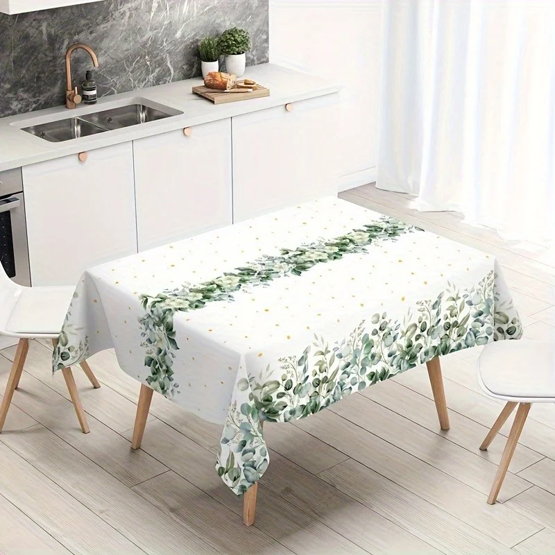 Tablecloth 1pc - Elegant green eucalyptus and leaf pattern