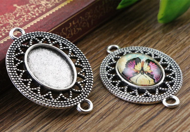 10 pçs 13x18mm tamanho interno antigo banhado a prata bronze simples estilo cameo cabochão base ajuste encantos pingente colar descobertas