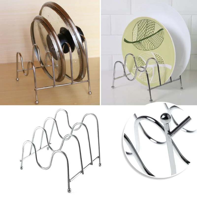 Three-Layer Metal Pot Lid Rack Cutting Board Shelf Dish Holder Kitchen